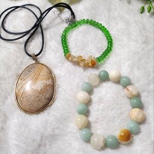 Handmade beaded bracelets with synthetic jasper pendant necklace